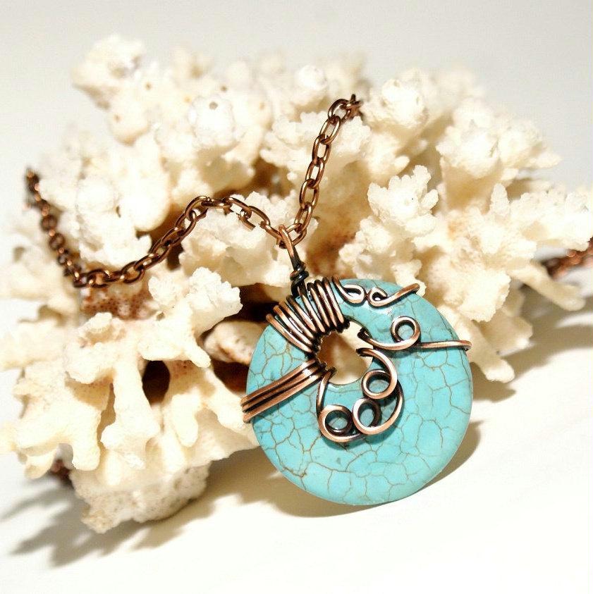 Handmade Wire Wrap Turquoise Pendant Necklace