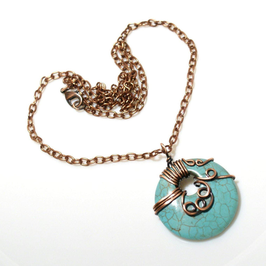 Handmade Wire Wrap Turquoise Pendant Necklace