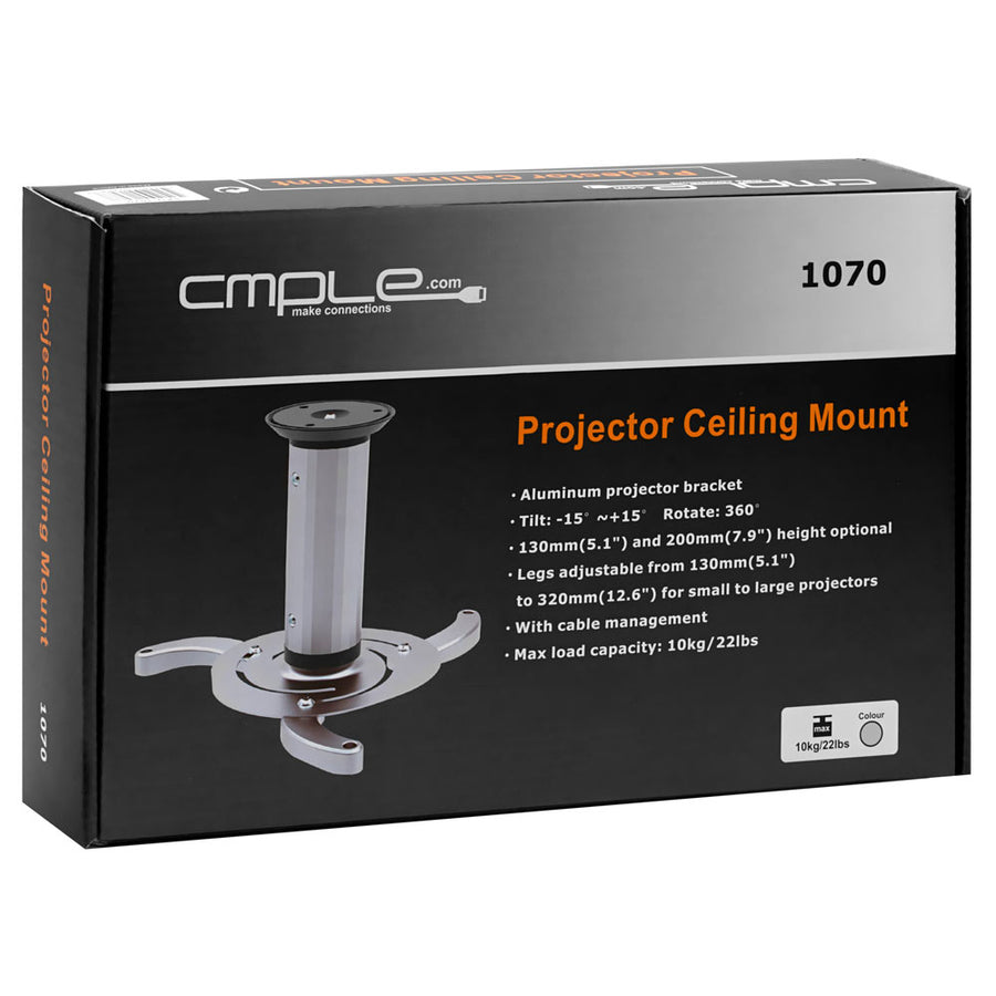 Cmple - Universal Adjustable Ceiling Projector Mount, 360 Degree Swivel Rotatable Projector Bracket - Max 22lbs (silver)