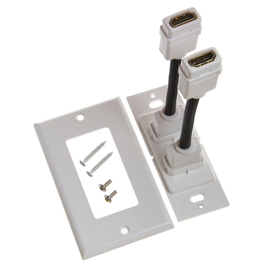 Cmple Hdmi Wall Plate Dual-port White Wall Plate 4” Rear Extension Cable, 2-port Hdmi Insert (4k Uhd, Arc, And Ethernet Pass-thru Support)