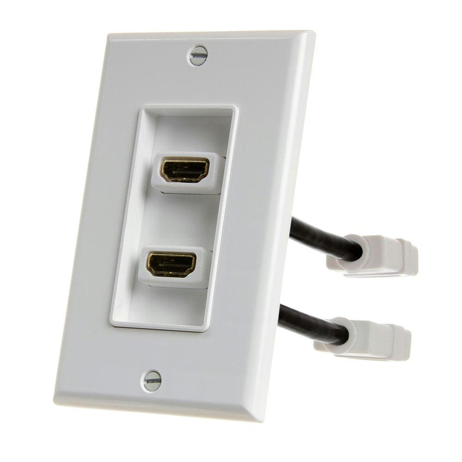 Cmple Hdmi Wall Plate Dual-port White Wall Plate 4” Rear Extension Cable, 2-port Hdmi Insert (4k Uhd, Arc, And Ethernet Pass-thru Support)