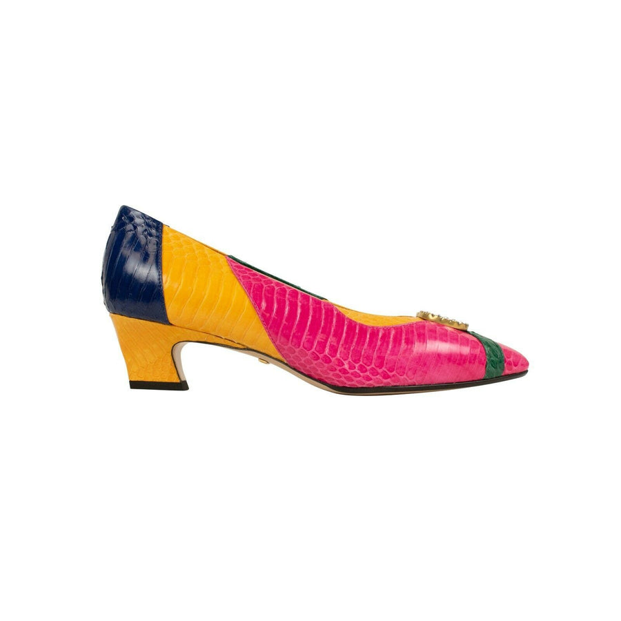 Women's Leather Snakeskin Pump - Multicolored