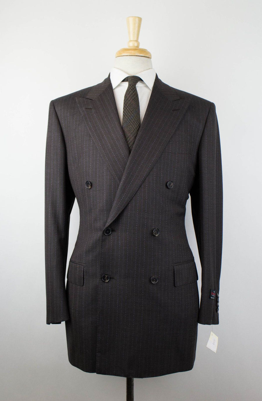 Drop 7 Striped Wool Double Breasted Suit - Brown