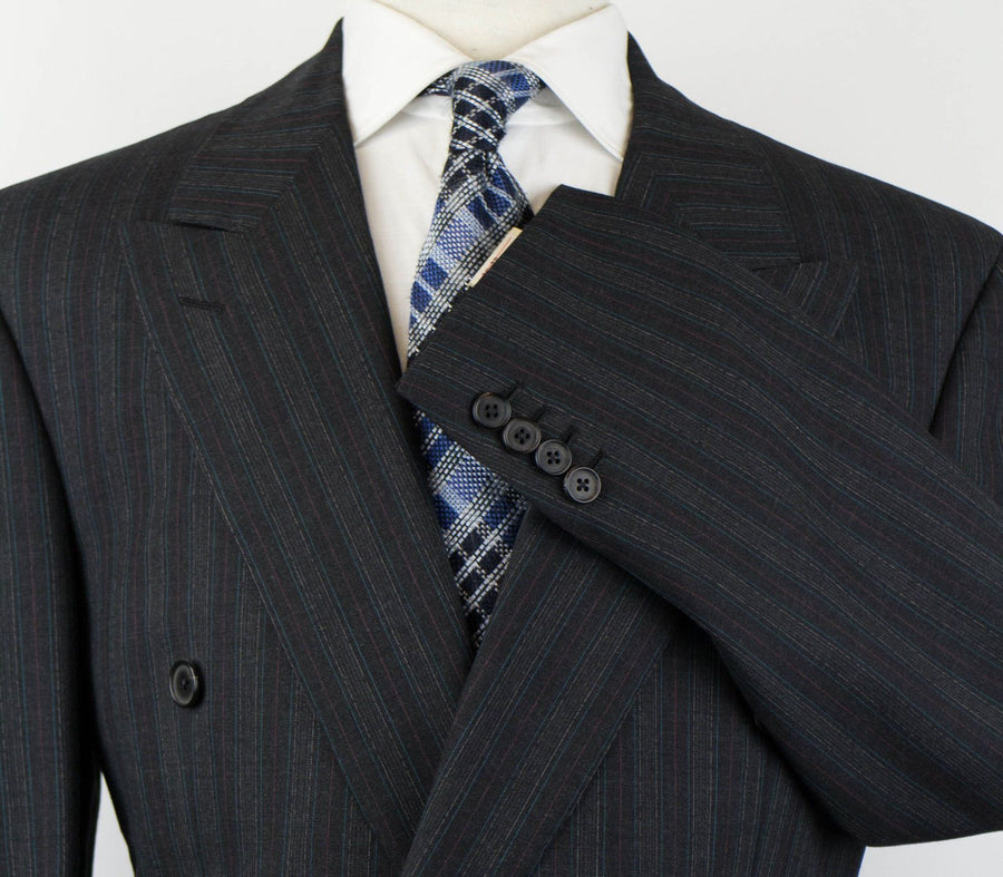 Striped Wool Double Breasted Suit - Gray