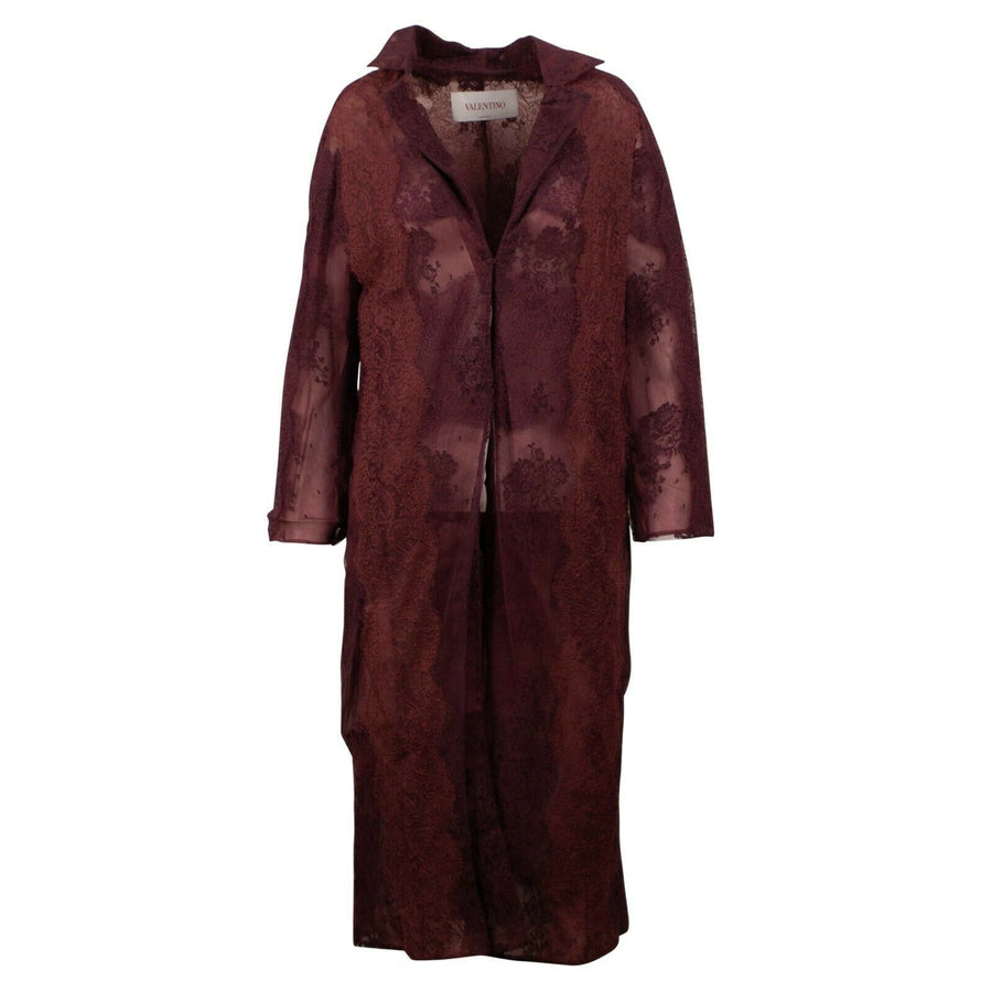 Sheer Lace Long Summer Coat - Burgundy