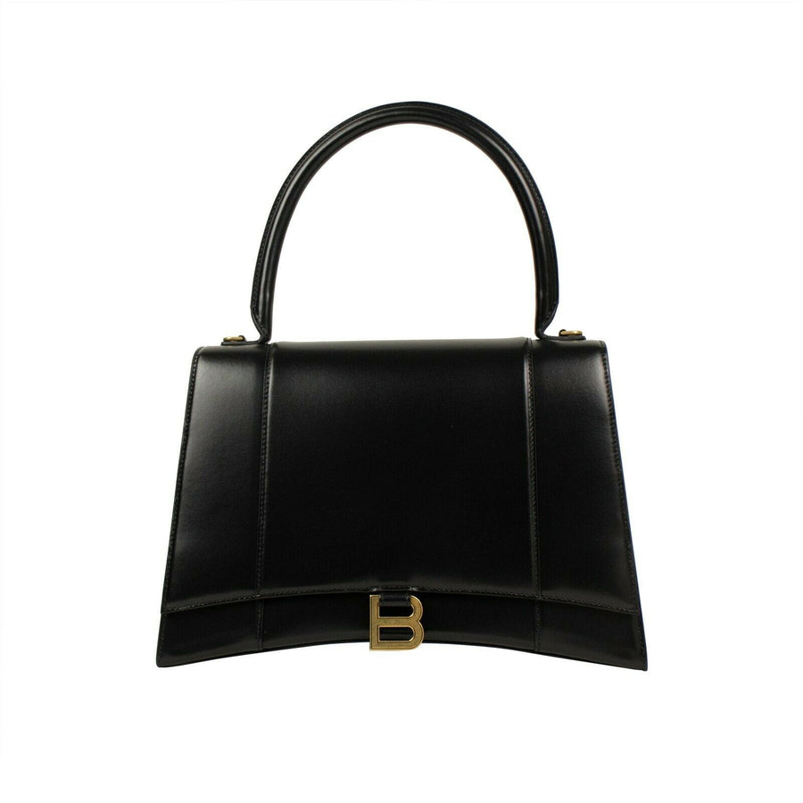 Leather Hourglass Medium Top Handle Bag - Black