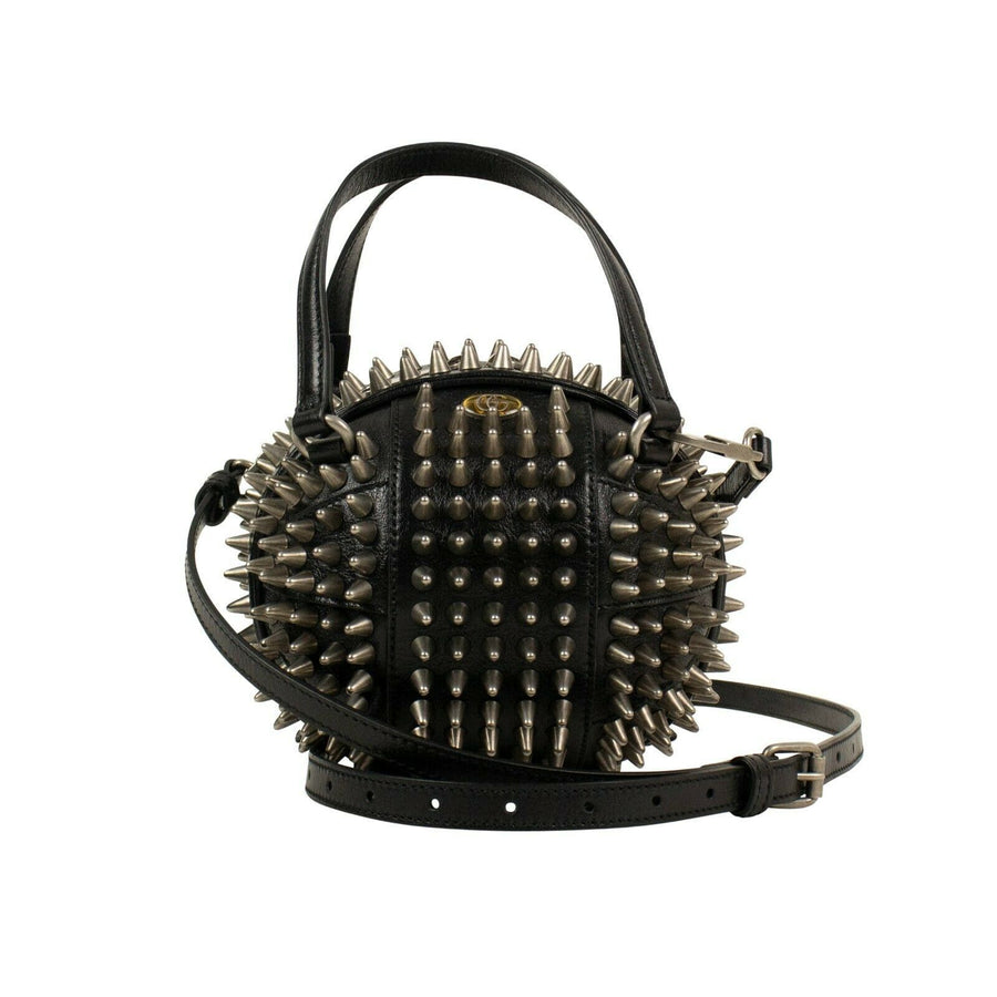 Leather Mini 'Tifosa' Silver Studded Ball Shoulder Bag - Black