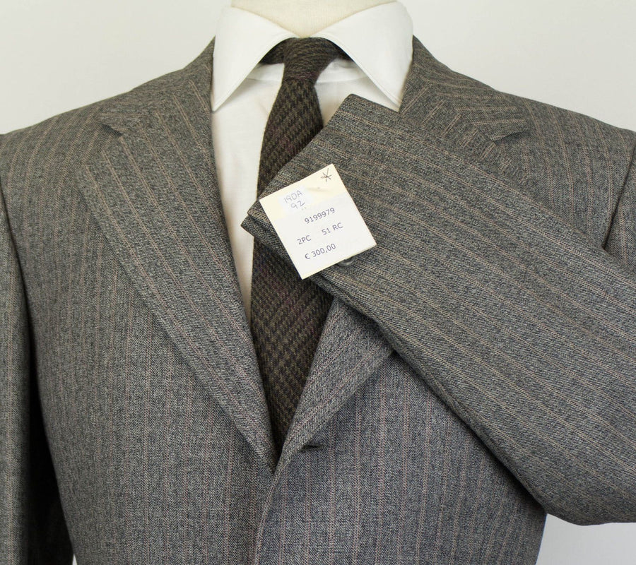 Striped Wool 3 Roll 2 Button Suit - Gray