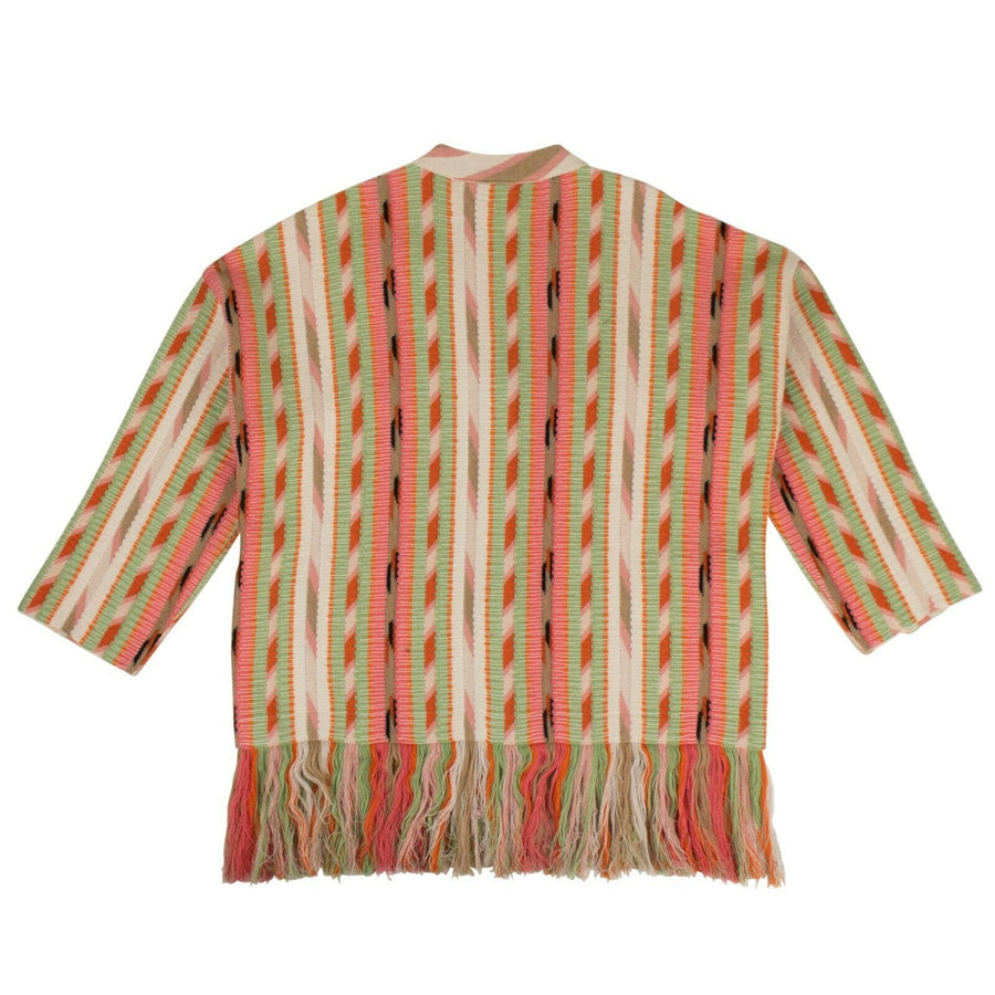 Cashmere Striped Pattern Fringed Cardigan - Multi-Color