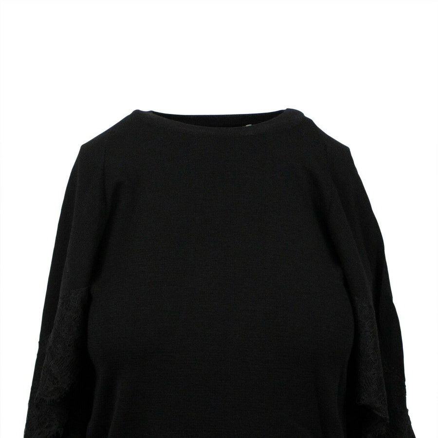 Knit  With Lace Detail Cape Top - Black