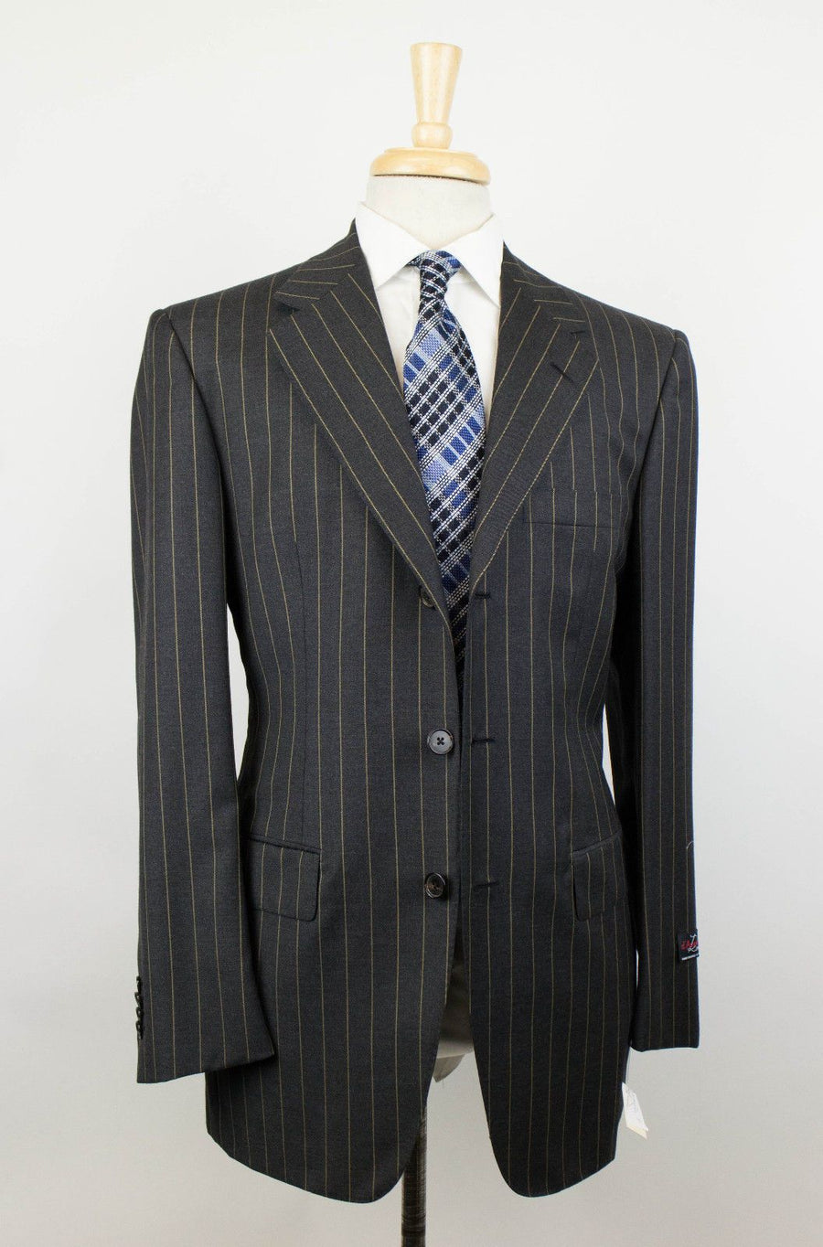 Striped Wool 3 Button Suit - Gray