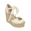 Leather Platform Espadrilles Pumps - White