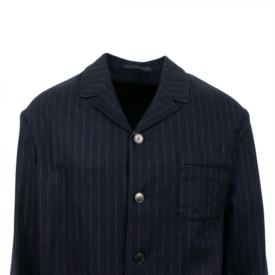 Pinstripe 4 Button Wool Blend Suit - Navy Blue