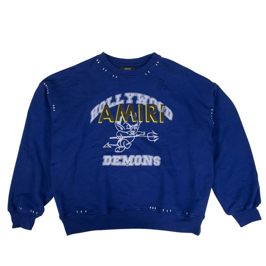 Demon Logo Print Oversized Crew-Neck Sweatshirt - Blue