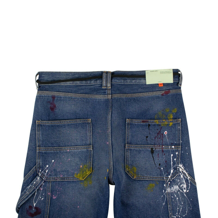 Cotton Painted Denim Pants - Blue