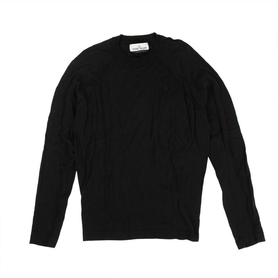 Cotton Thin Knit Crew Neck Sweater - Black