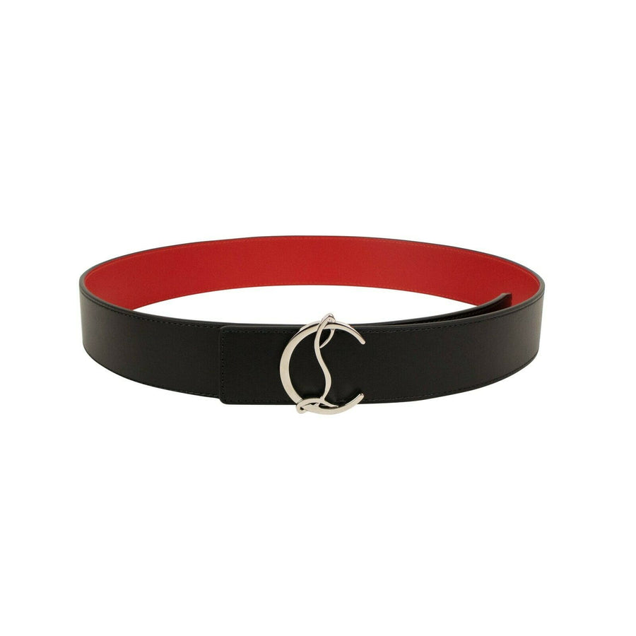 Leather Silver 'CL' Logo Belt - Black/Red