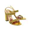 Women's Metallic Leather With Crystals Sandals Pumps - Gold