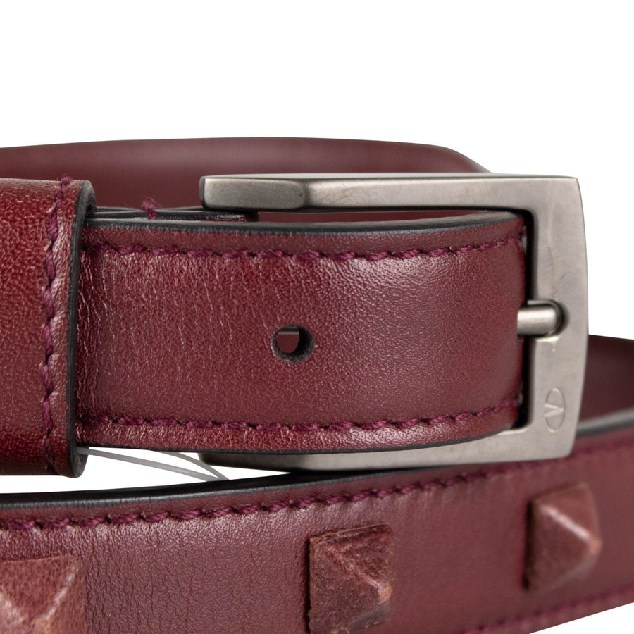 Leather Rock Studded Belt - Burgundy