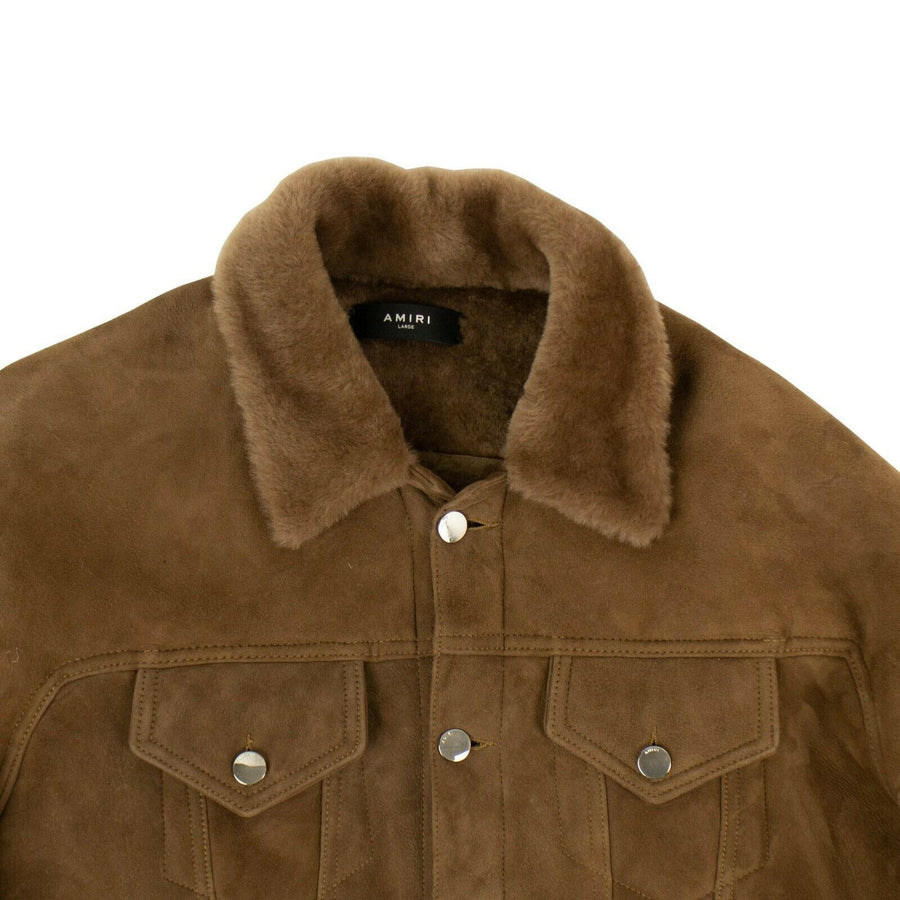 Suede Shearling Lined Over-Sized Trucker Jacket - Brown