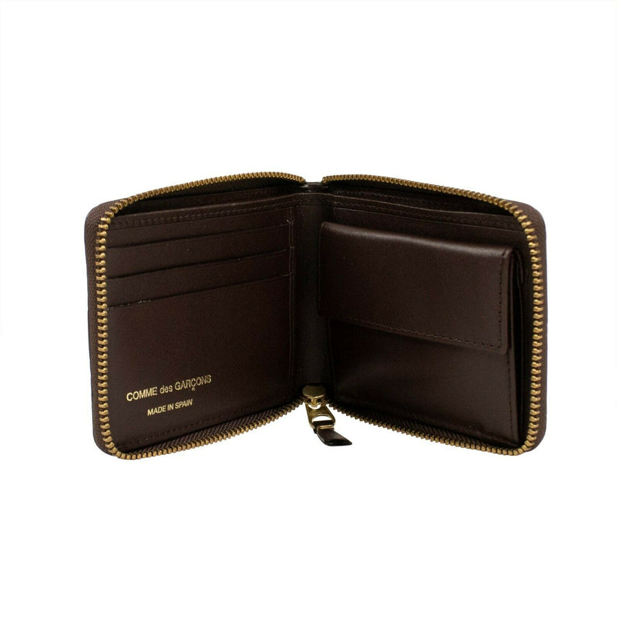 Leather Clover Embossed Small Wallet - Brown