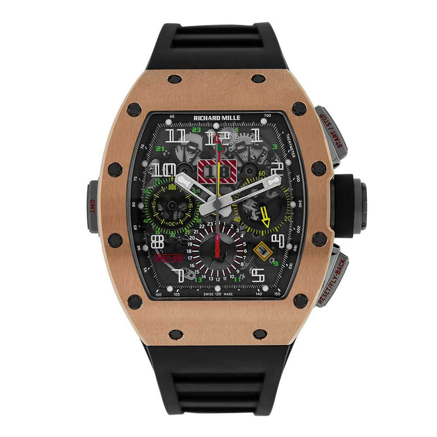 Richard Mille RM11-02, Rose Gold Flyback Chronograph Dual Time Zone 50MM Watch RM11-02(PRE-OWNED)