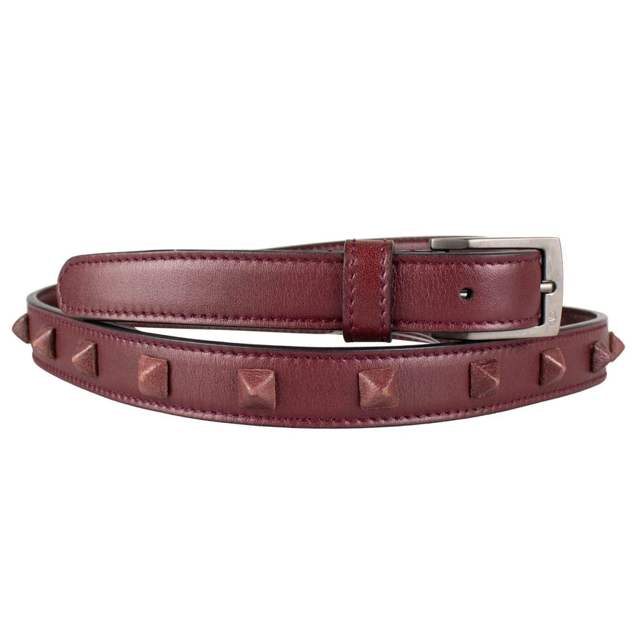 Leather Rock Studded Belt - Burgundy