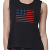 Cute USA Flag Design Womens Black Crop Top 4th of July Gift Ideas