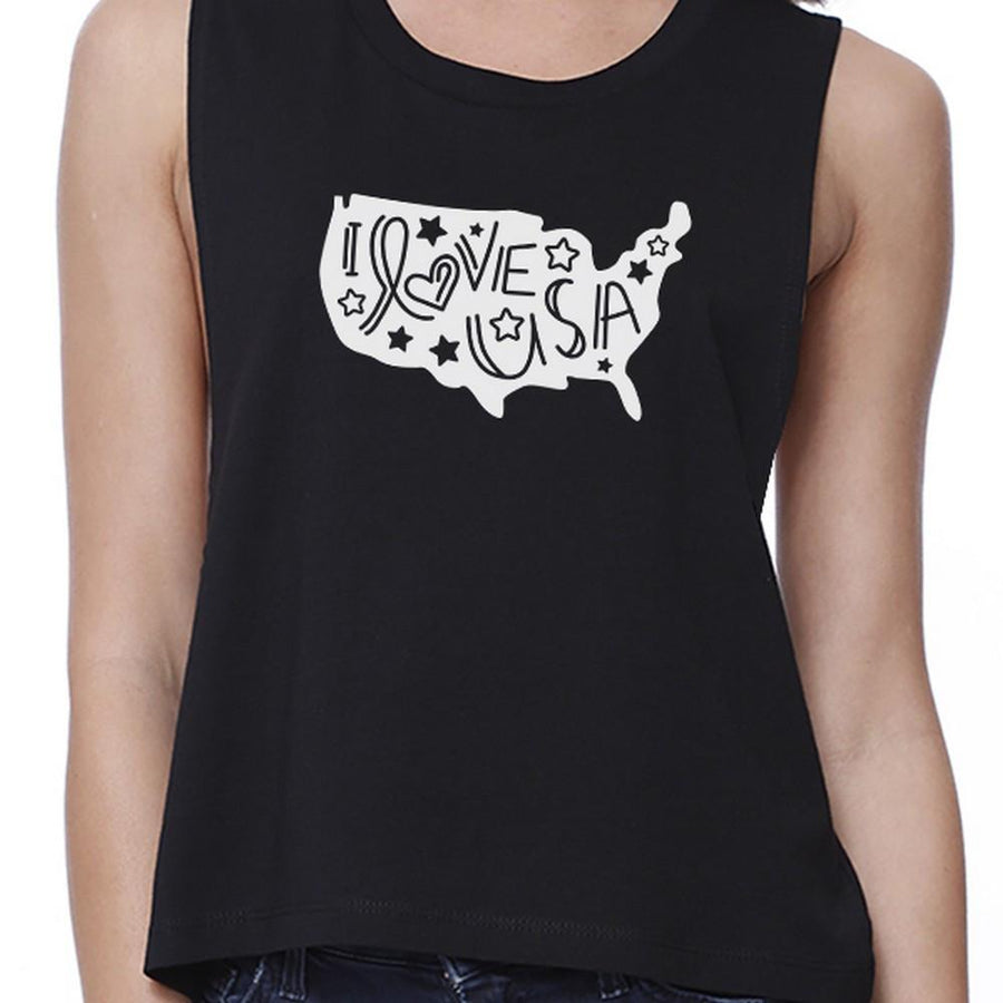 I Love USA Map Crop Top For Women Cute Lettering Design Crop Tee