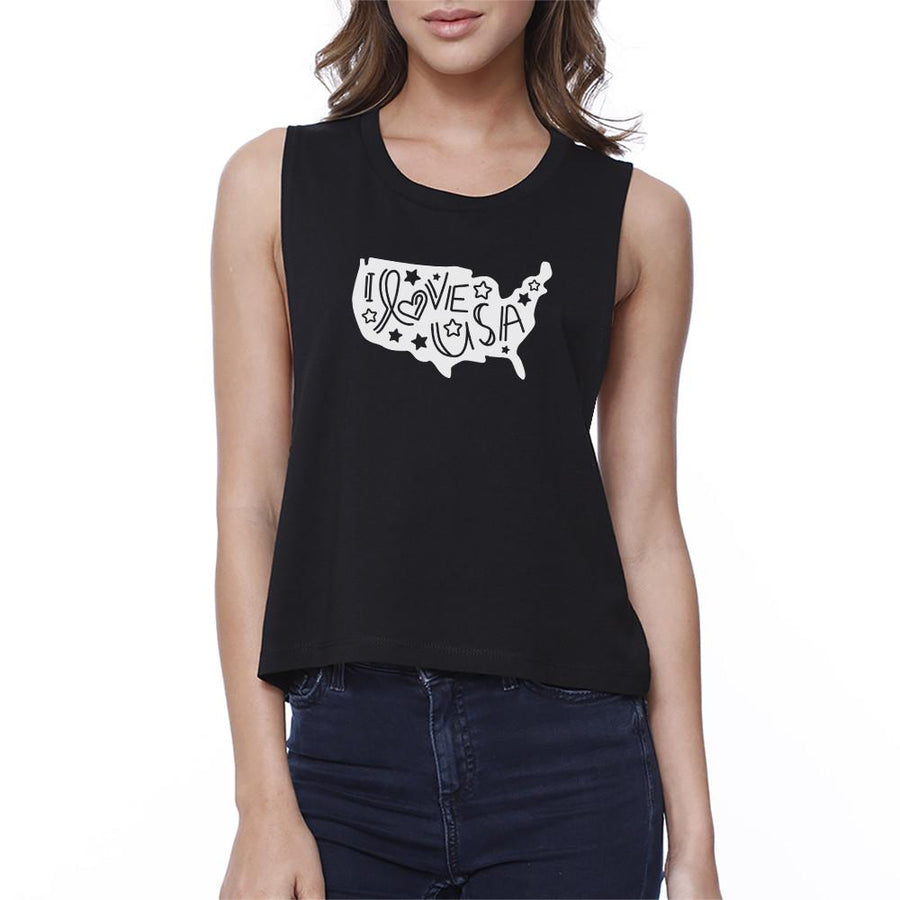 I Love USA Map Crop Top For Women Cute Lettering Design Crop Tee