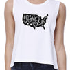 I Love USA Womens White Graphic Crop Tee Unique USA Map Design Tee