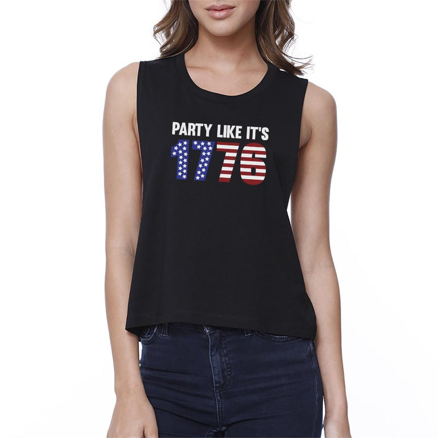 Party Like It's 1776 Women Black Sleeveless Crop Shirt Gift For Her