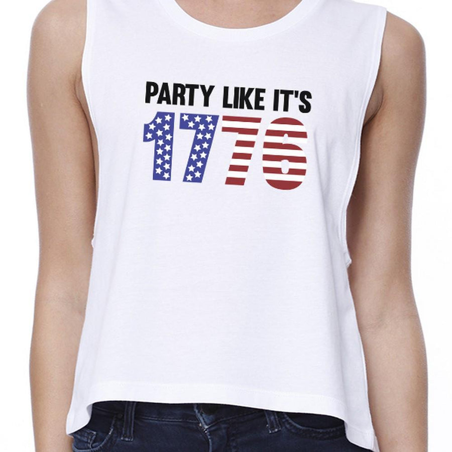 Party Like It's 1776 Womens White Cute Independence Day Crop Top