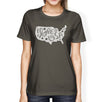 I Love USA Womens Dark Grey Short Sleeve Tee Unique USA Map T-Shirt