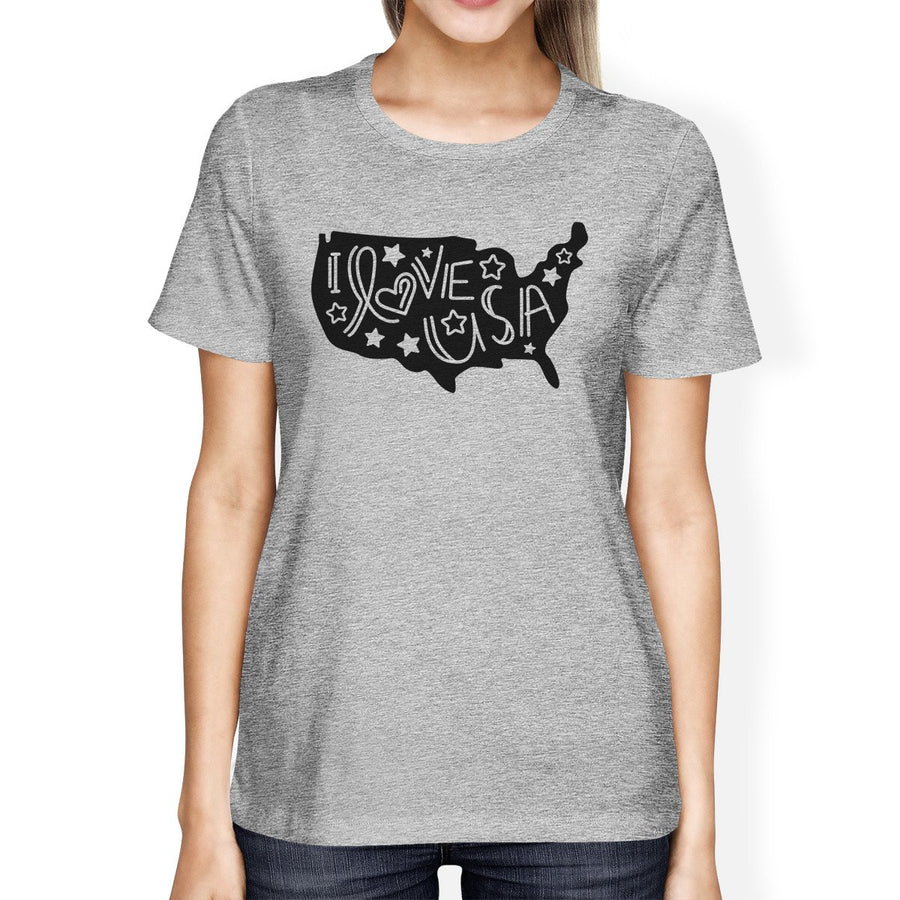 I Love USA Map Womens Grey Cute Design T-Shirt Gifts For Army Wives