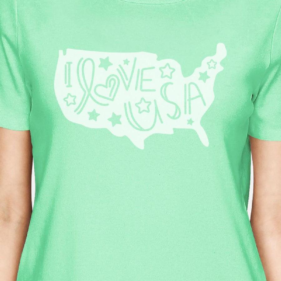 I Love USA Map Women Cotton T-Shirt Cute Lettering Graphic T-Shirt