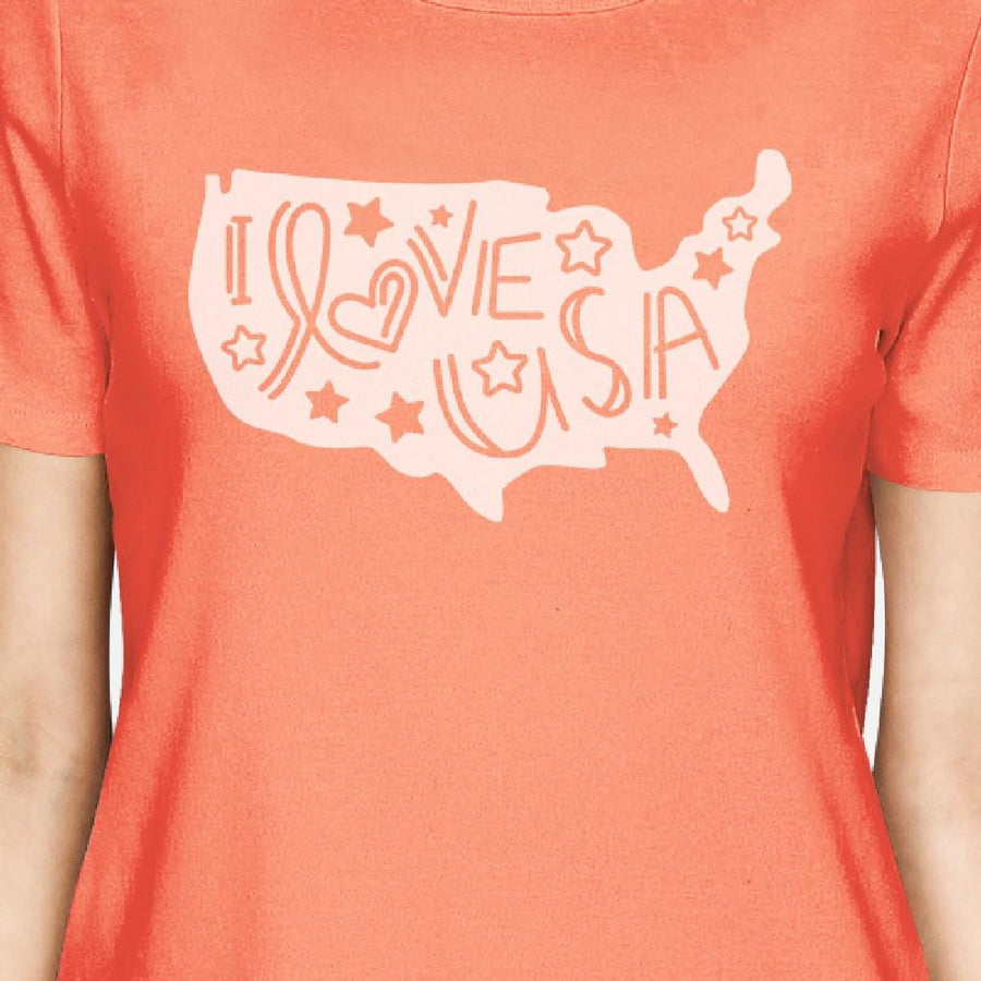 I Love USA Map Women Round Neck Graphic Tee For Independence Day