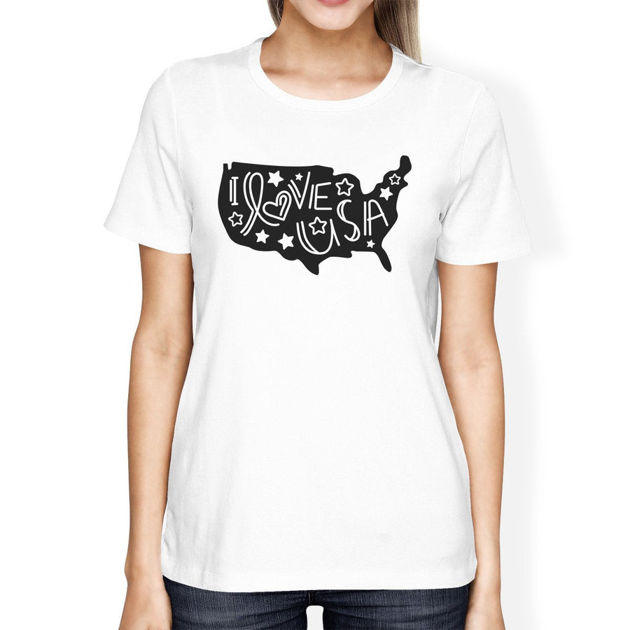 I Love USA Womens Short Sleeve Cute Fourth Of July Design T-Shirt