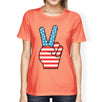 Cute American Flag T-Shirt With Peace Sign For Women Peach Cotton