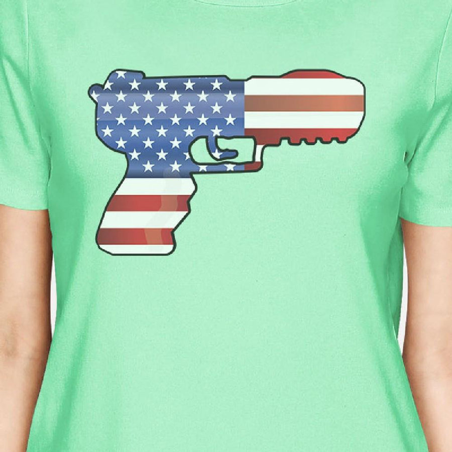 American Flag Pistol Design T-Shirt For Women Unique Patriotic Gift