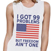 Freedom Ain't One Womens White Cotton Muscle Tee For Fourth Of July