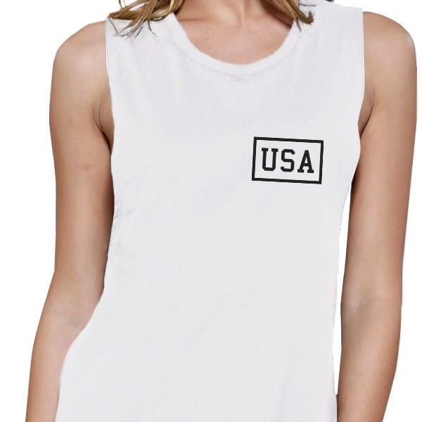 Mini USA Womens White Sleeveless Muscle Tanks For Independence Day