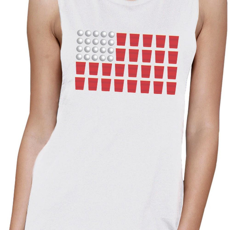 Beer Pong Flag Women White Cotton Muscle Top Funny 4th Of July Gift