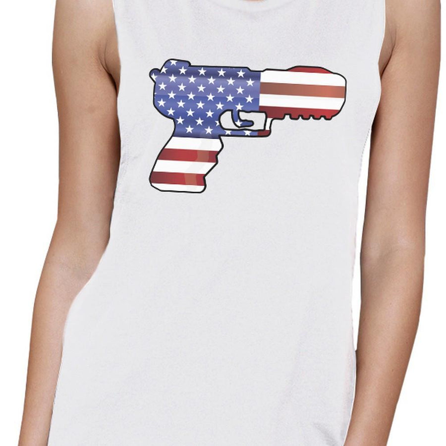 American Flag Pistol Womens Muscle Tee Gifts For Gun Supporters