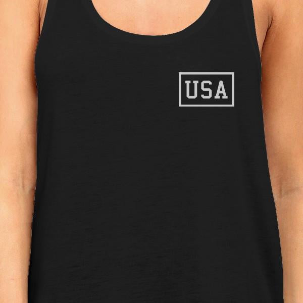 Mini USA Womens Black Graphic Tank Top Simple Design Workout Tee