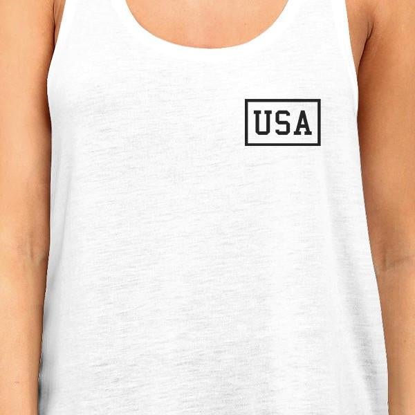 Mini USA Womens White Sleeveless Top 4th Of July Decorative Tanks