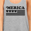 'Merica Womens Black Heart American Flag Design Grey Racerback Tank