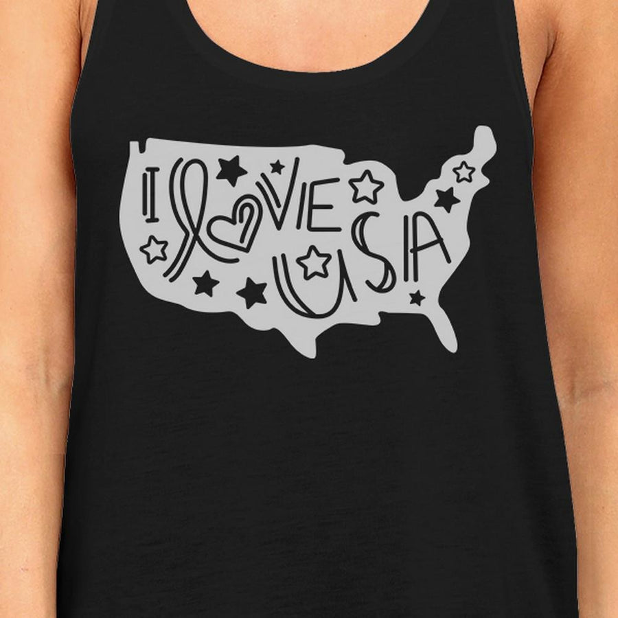 I Love USA Map Womens Black Tank Top Cute Letter Printing Design