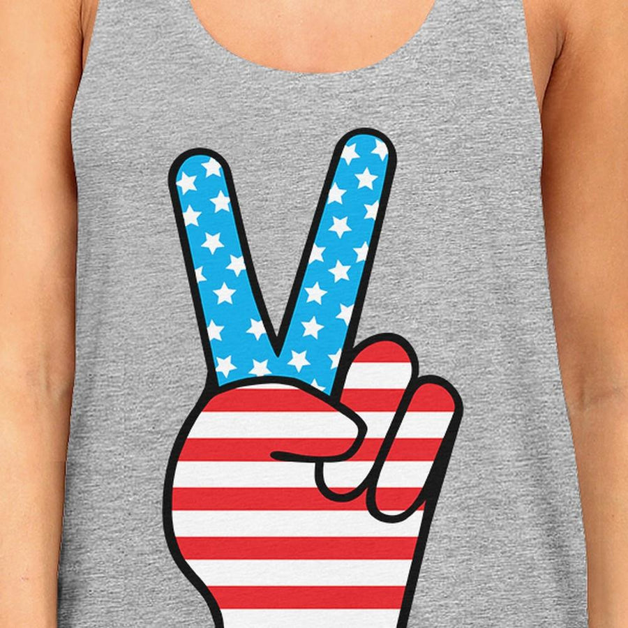 Cute Peace Sign Womens Tanks Unique American Flag Gray Tank Top