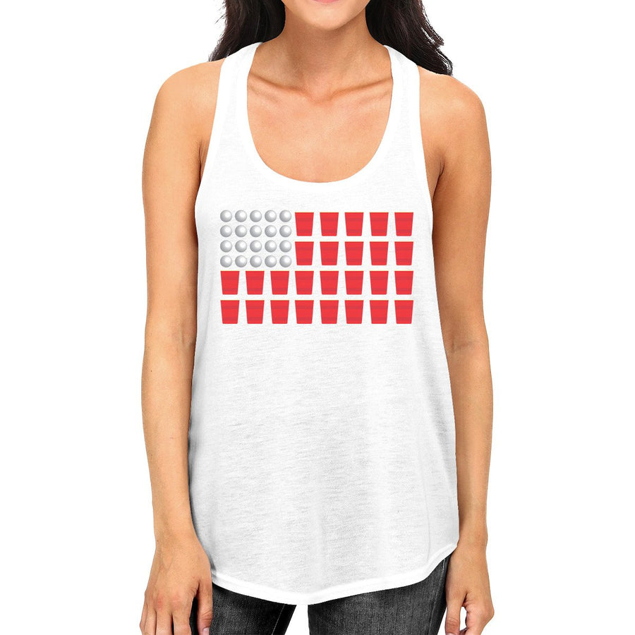 Beer Pong Flag Women White Cotton Tank Top Funny 4th Of July Gift